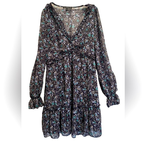 Nordstrom Brand Kenedik Blue Floral Tiered Dress with ruffle sleeves -worn once! - Picture 1 of 5